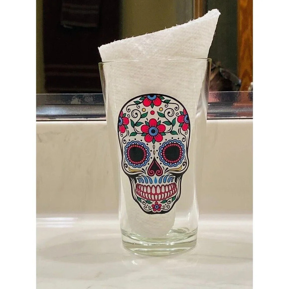 Halloween Pilsner Beer Glass - Day of the Dead 16 oz Glass - Picture 1 of 5